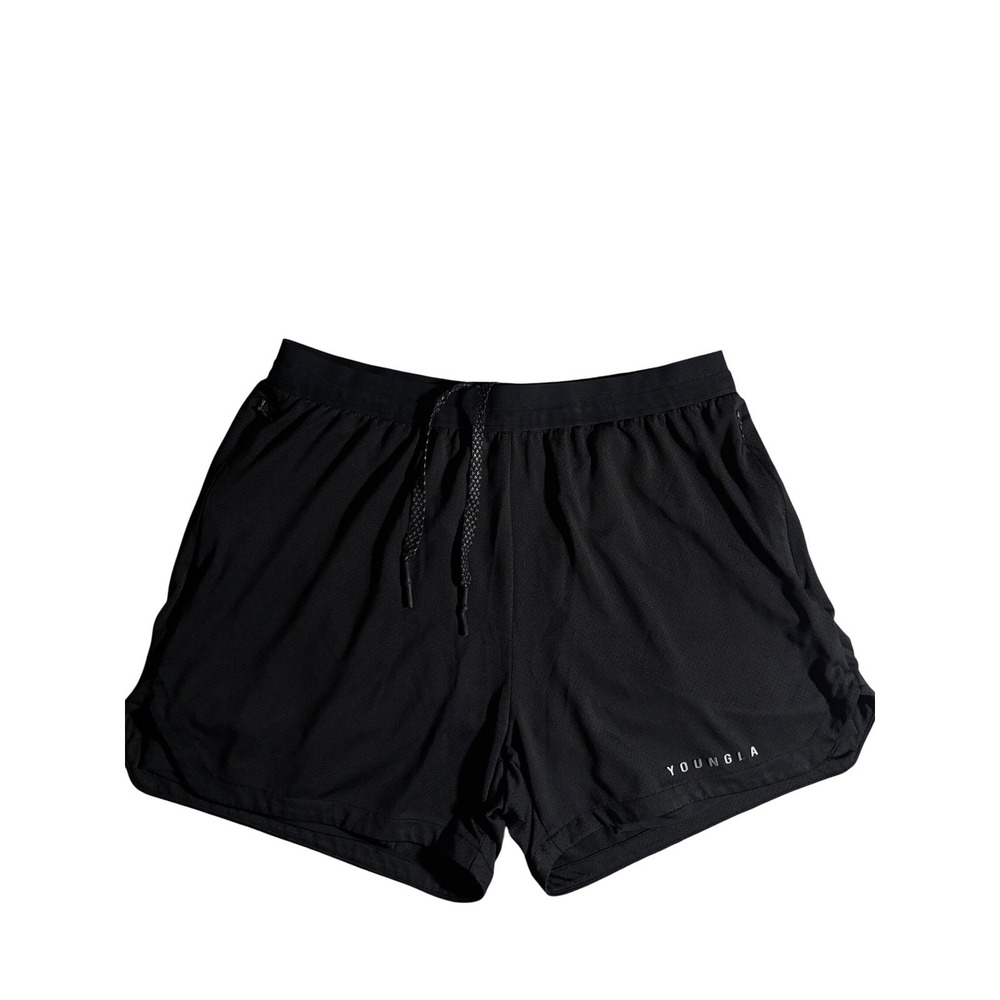 YoungLA Mens Black XL 2-in-1 Gym Training Shorts Compression Liner Performance